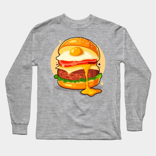 Hand Drawn Burger Illustration Long Sleeve T-Shirt by Mako Design 